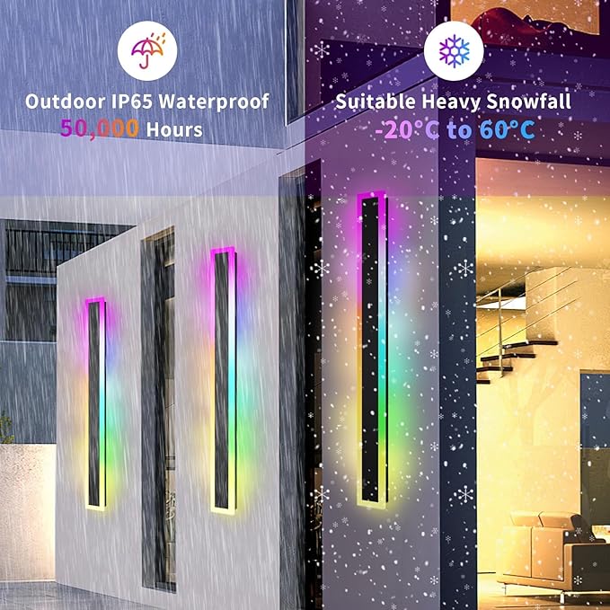 Outdoor RGB Long Wall Lights, 70.8inch 2 Pack RGB/Warm/White Dimmable Modern - Image 4