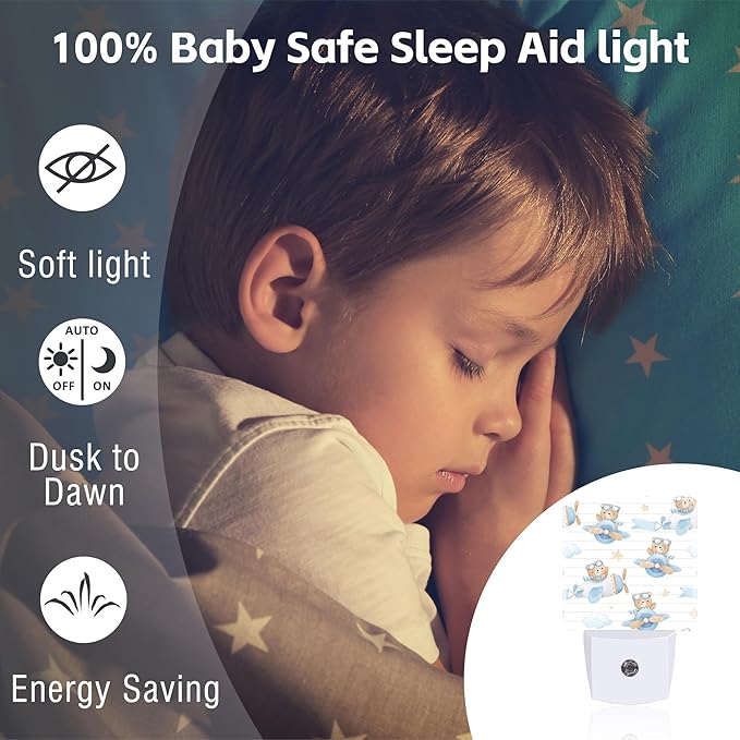 Cute Adventure Bear in Airplane Night Light, Cartoon Animal Dusk to Dawn Night - Image 5