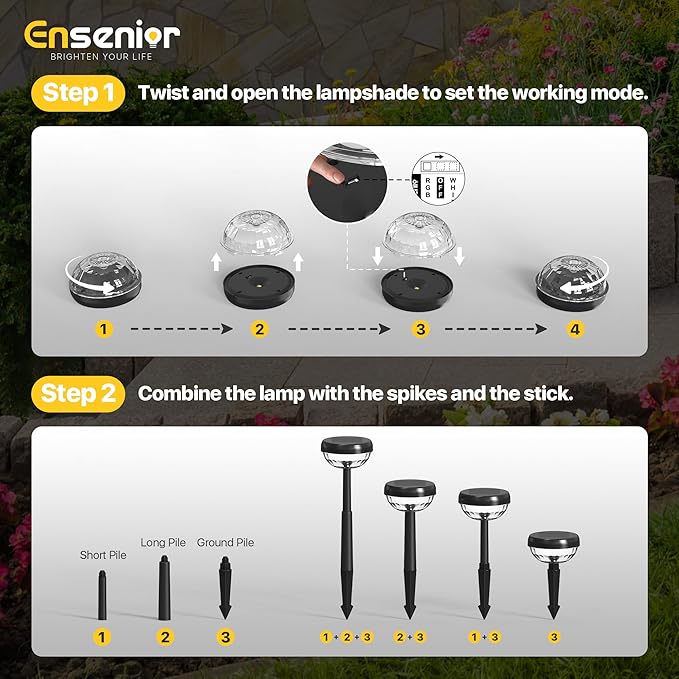 Ensenior Color Changing Solar Lights Outdoor, Auto ON/Off 6500K White Light & - Image 9
