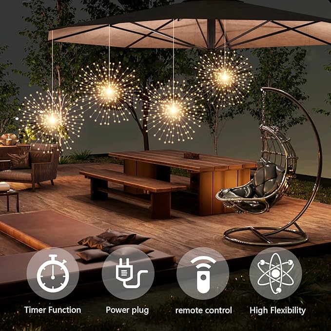 4 Pack 800 LED Plug in Starburst Sphere Lights, Firework Light 8 Modes Dimmable - Image 3