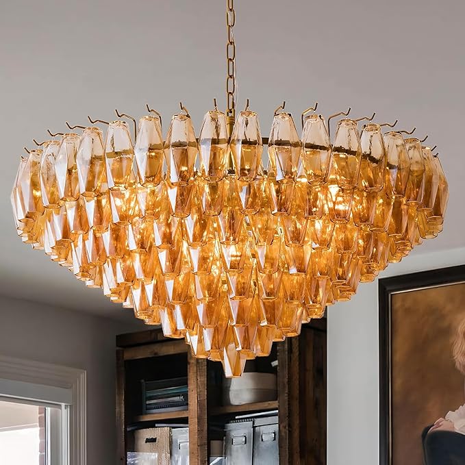 37" Extra Large Chandelier, 14-Light Gold Modern Round Chandelier by AUDOSY
