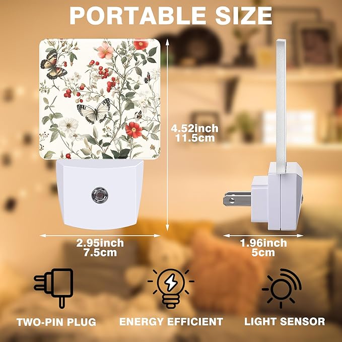Vintage Flower and Butterfly Night Light, Plug-in Nightlight - Image 2