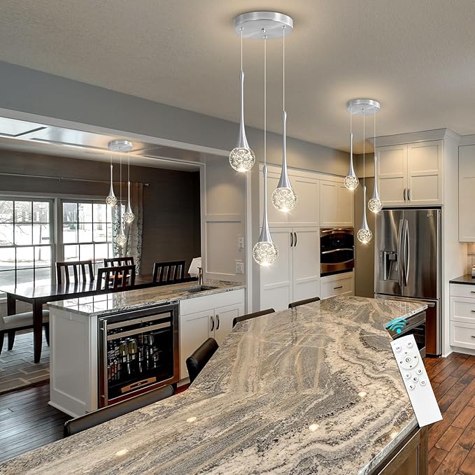 3-Lights Modern Pendant Lights for Kitchen Island LED Dimmable Crystal Glam - Image 5