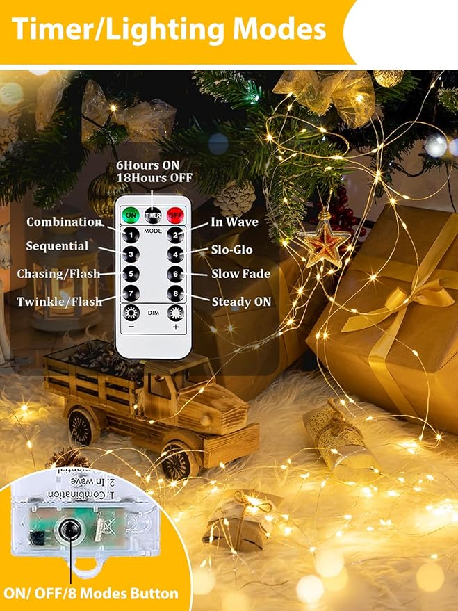 6 Pack 60LED Christmas Battery Operated Fairy Lights - Image 5