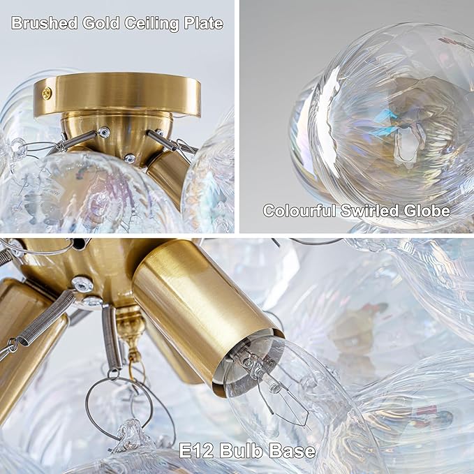 Semi Flush Mount Ceiling Light 18.5"-Glass Bubble Chandelier Lighting Modern - Image 6