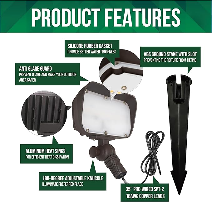 GKOLED 7W LED Outdoor Flood Light, Low Voltage Landscape Lighting, Waterproof - Image 2
