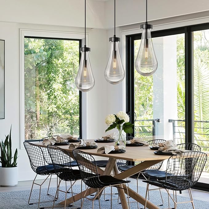 Raindrop Pendant Lights Kitchen Island Set of 3 Teardrop Black Hanging Light - Image 5
