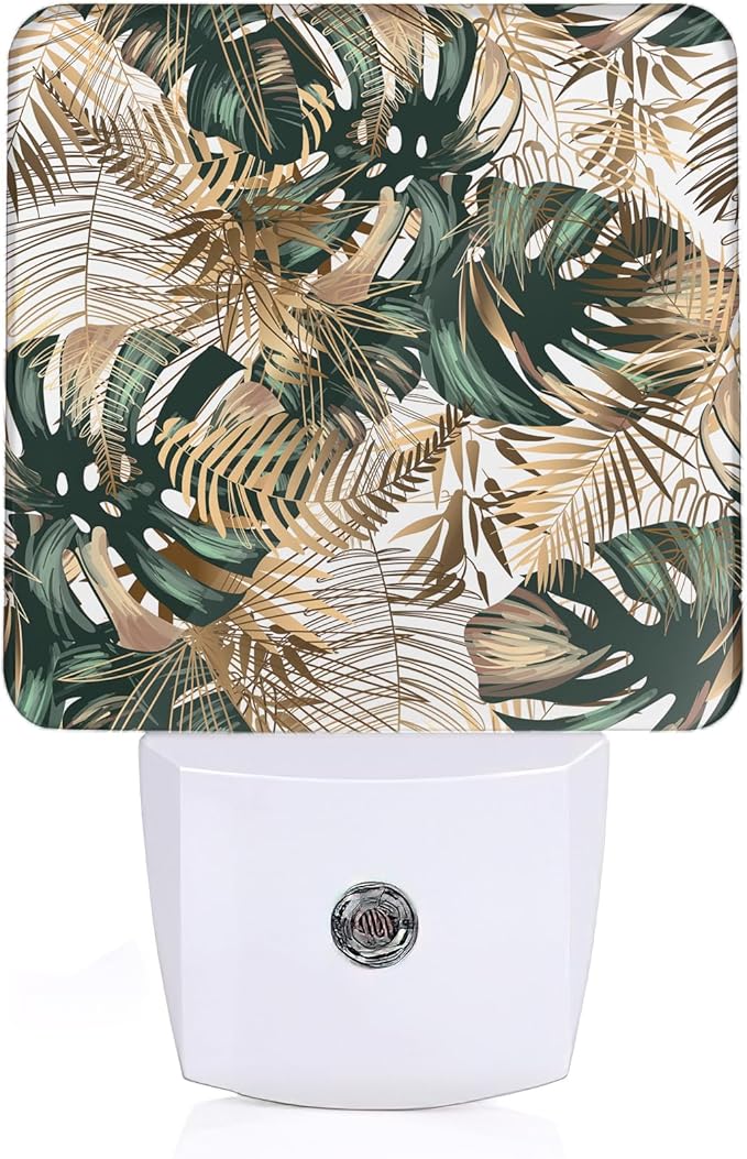 Green Gold Leaf Night Light, Tropical Palm Night Light Plug into Wall by ZTHLL