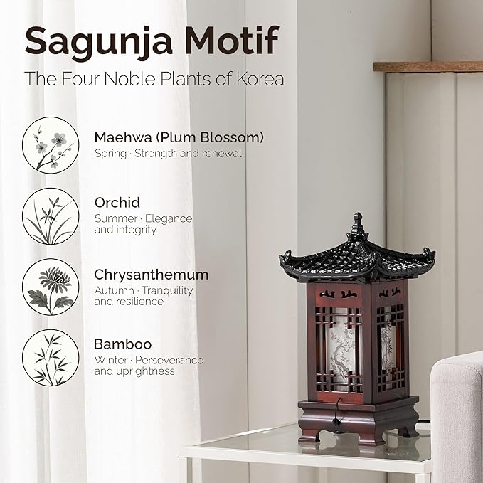 Traditional Korean Wood Lamp | Handmade Asian Oriental Table Lantern | Bedside - Image 4