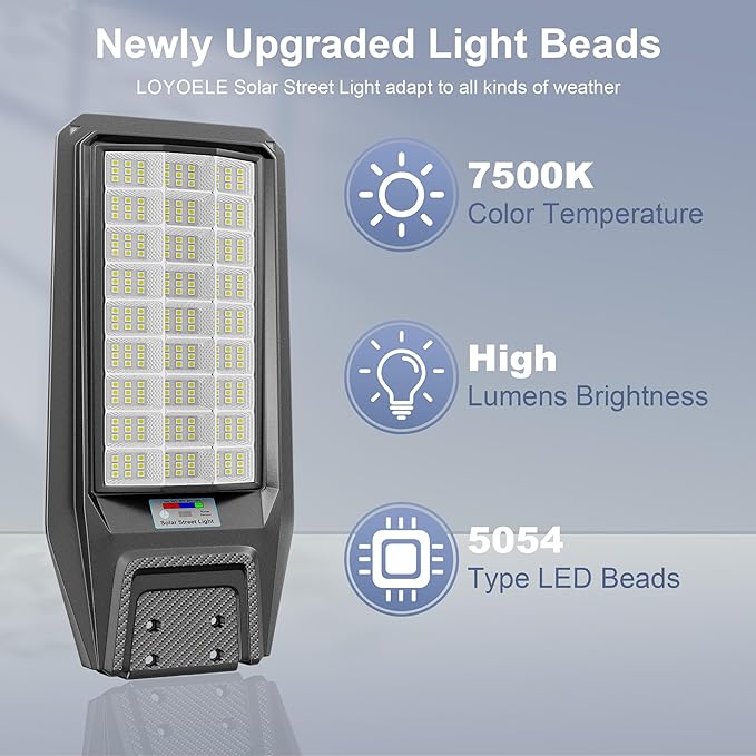 loyoele Solar Street Light Outdoor Waterproof Dusk to Dawn, 9800W Solar Parking - Image 2