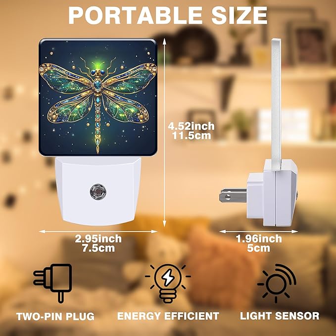 Golden Dragonfly Night Light, Plug-in Nightlight - Image 2