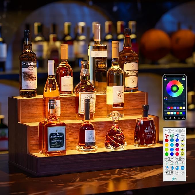 LED Lighted Liquor Bottle Display Shelf, 24 Inch Bar Display Shelf by Cubehom