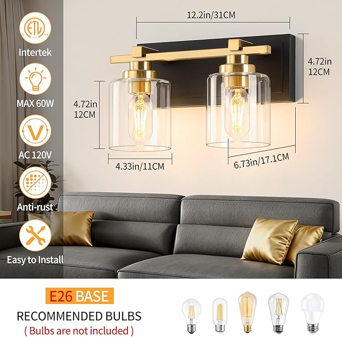 2 Light Modern Bathroom Light Fixtures Over Mirror, E26 Socket - Image 5