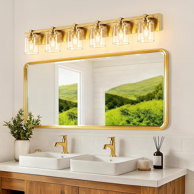 6 Light Modern Bathroom Light Fixtures Over Mirror, Brass Finish Vanity Lights - Image 2
