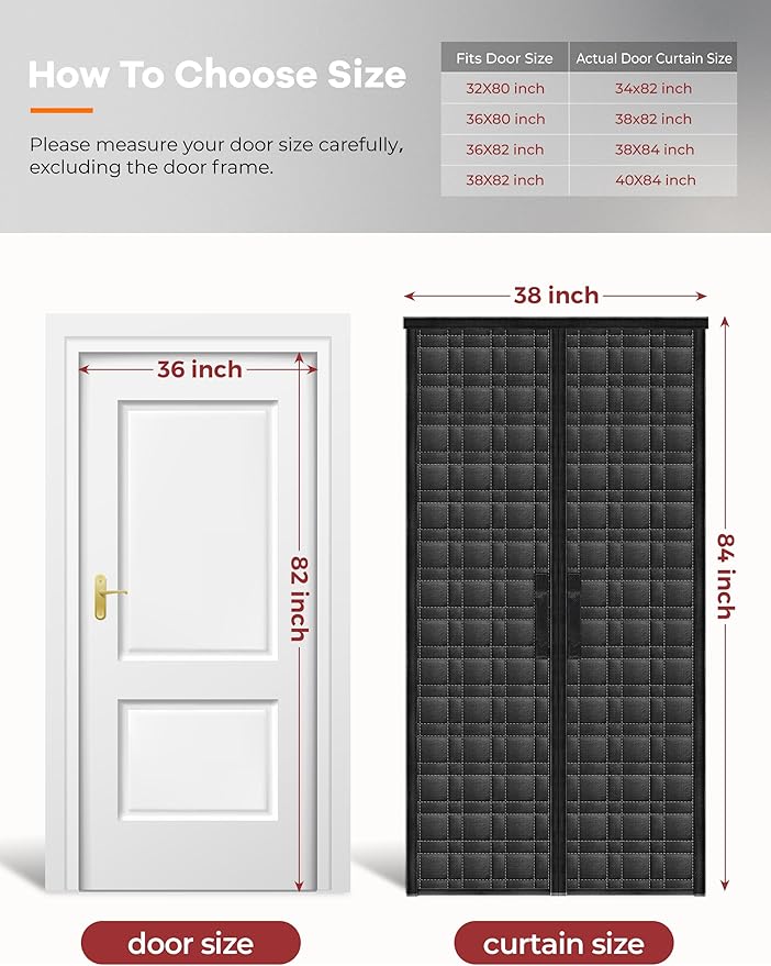 Thermal Door Curtain, Fit Size up to 36 x 82 Inches, Magnetic Insulated Door - Image 2