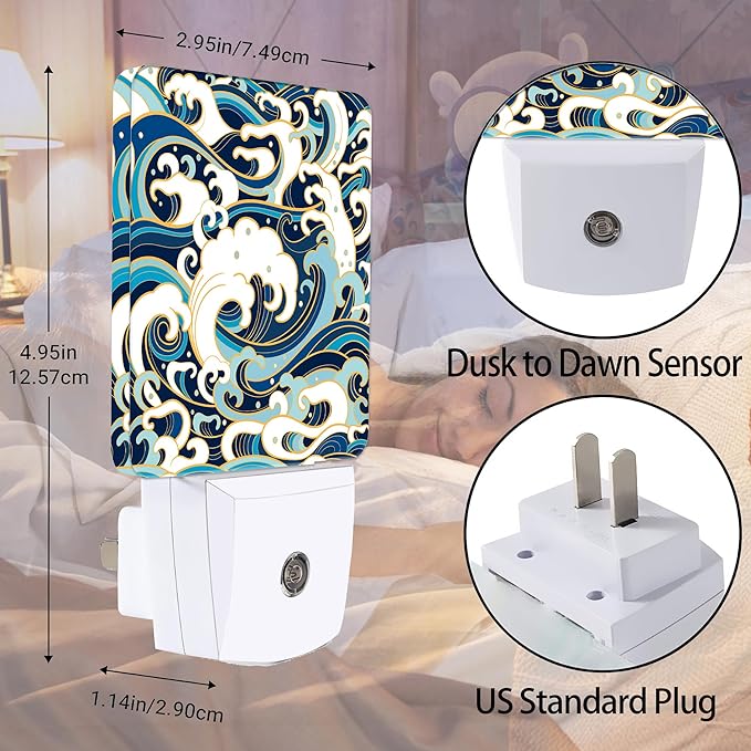 Vintage Sea Waves Dusk to Dawn Night Light, Auto Sensor Lamp Home Indoor - Image 2