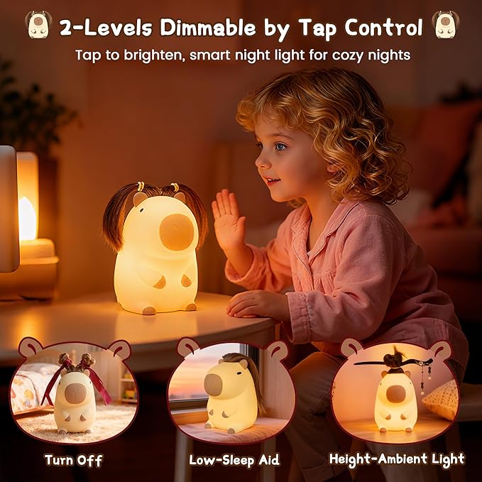 Cute Capybara Night Light with DIY Hairstyle, Squishy Silicone Lamp, Nursery - Image 4