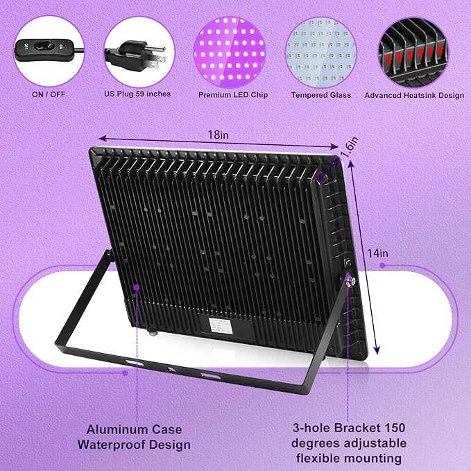 2 Pack 600W LED Black Lights, 395nm to 410nm Outdoor Flood Blacklight Light - Image 3