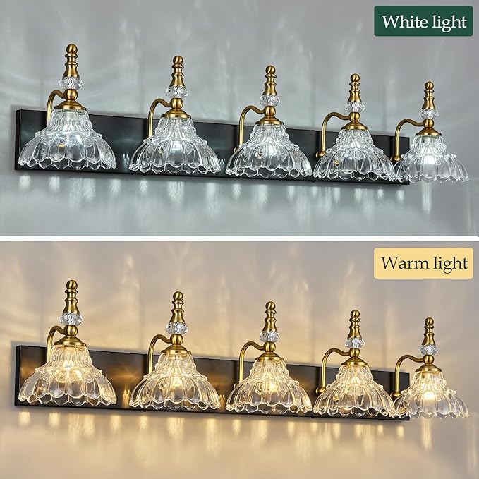 Vintage Bathroom Vanity Light, 5-Light Black Gold Vanity Lighting Fixture - Image 4