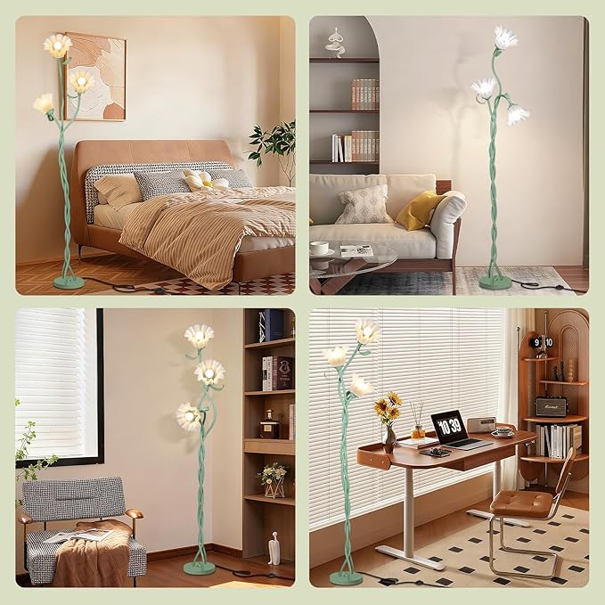 Cute Flower Floor Lamp for Bedroom, 3 Heads LED Tall Standing Lamp - Image 7