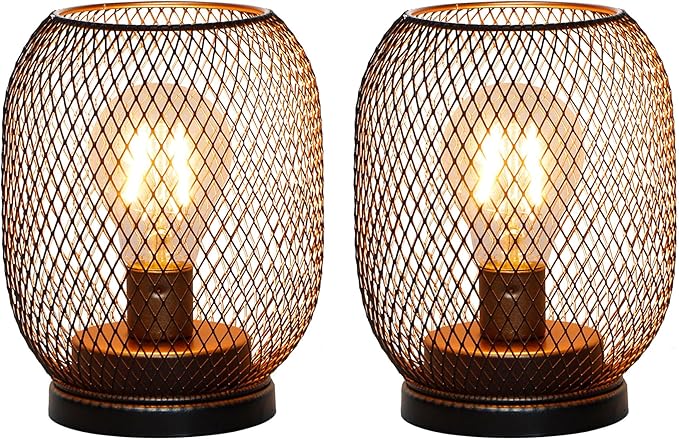 TRIROCKS Set of 2 Battery Operated Lamp LED Table Lantern, Metal Cage Cordless by TRIROCKS