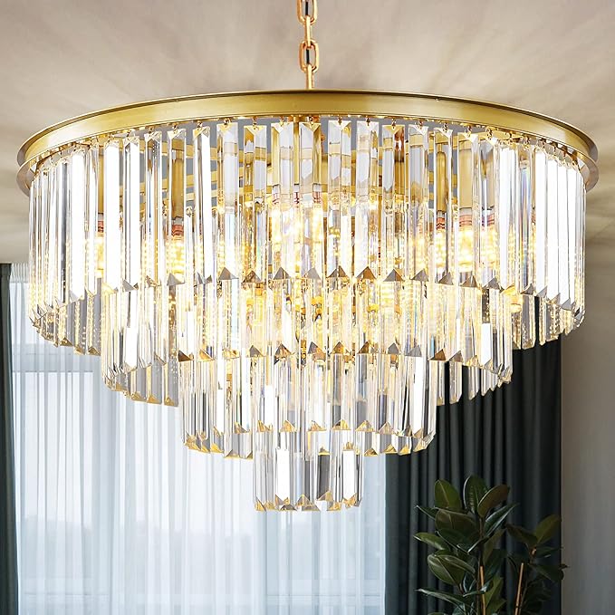 Gold Modern Crystal Chandelier, 4-Tier Round Flush Mount Ceiling Light Fixtures by Laiuetai