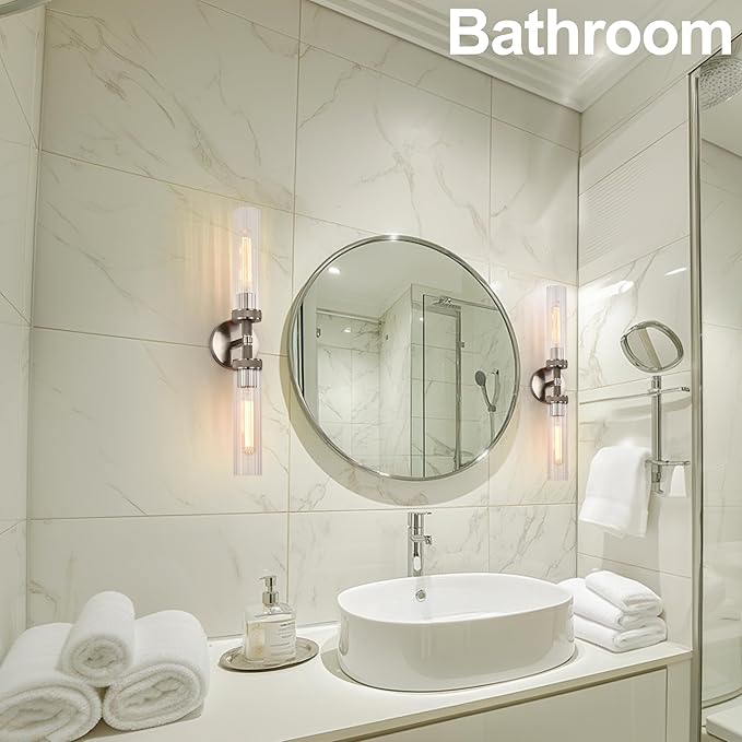 LaLuLa Brushed Nickel Vanity Lights – 2-Light Hardwired Bathroom Light Fixtures - Image 2
