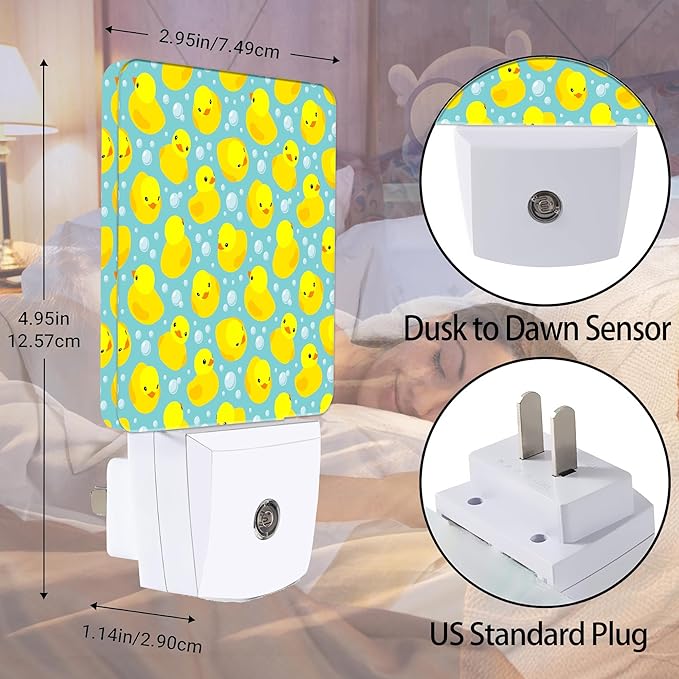 Yellow Rubber Ducks Night Light, Dusk to Dawn Smart Sensor Nightlight - Image 2