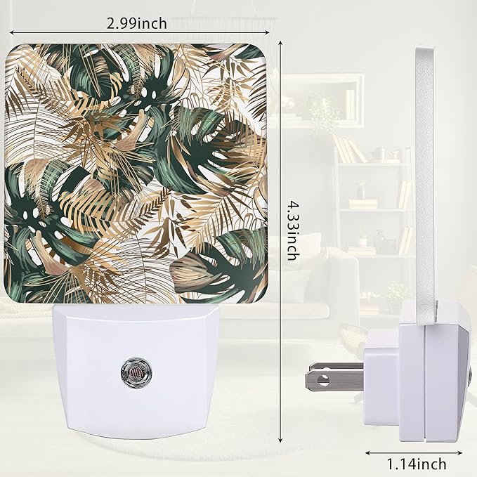 Green Gold Leaf Night Light, Tropical Palm Night Light Plug into Wall - Image 2
