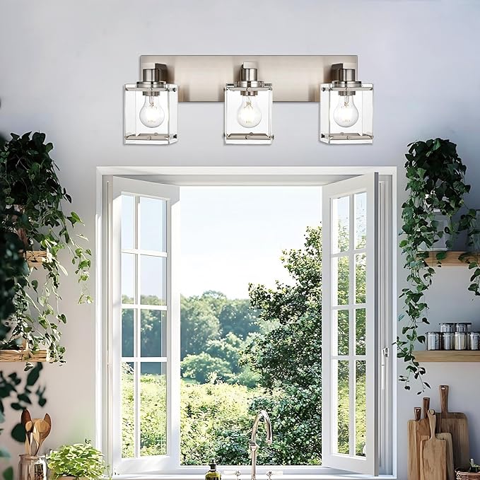 3-Lights Bathroom Wall Light Fixtures E26 Bulb Base, Brushed Nickel Vanity - Image 5