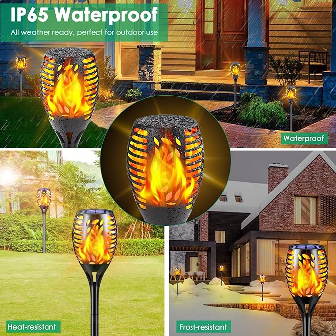 TomCare 8 Pack Outdoor Flickering Flames Torch Decorative Garden Lights Solar - Image 7