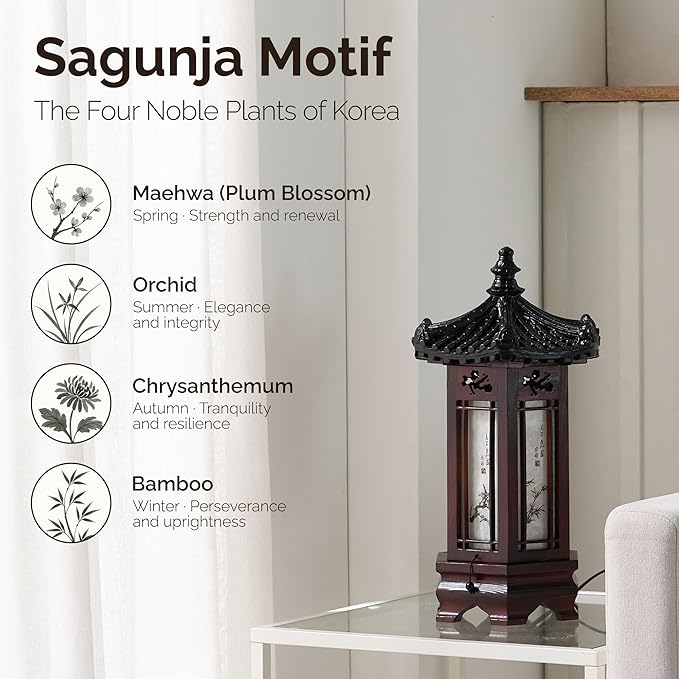 Antique Alive Traditional Korean Wood Lamp | Handmade Asian Oriental Table - Image 3