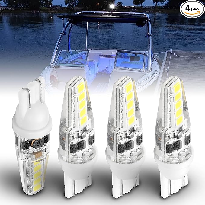 T10 Wedge Base 906 LED Marine Boat Light Bulb AC/DC 12V-24V 6000K Cool White by Hylroe