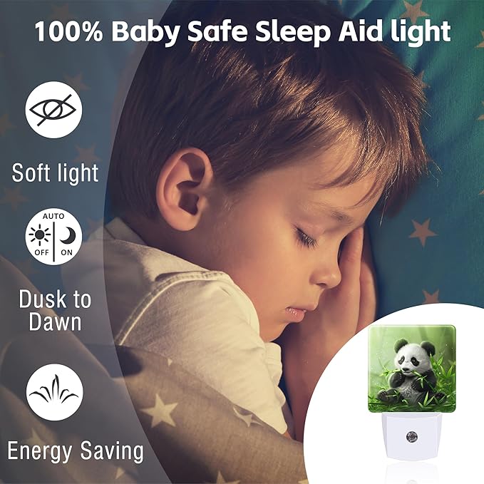Cute Panda Eating Bamboo Night Light, Natural Animal Green Leaves Dusk to Dawn - Image 5