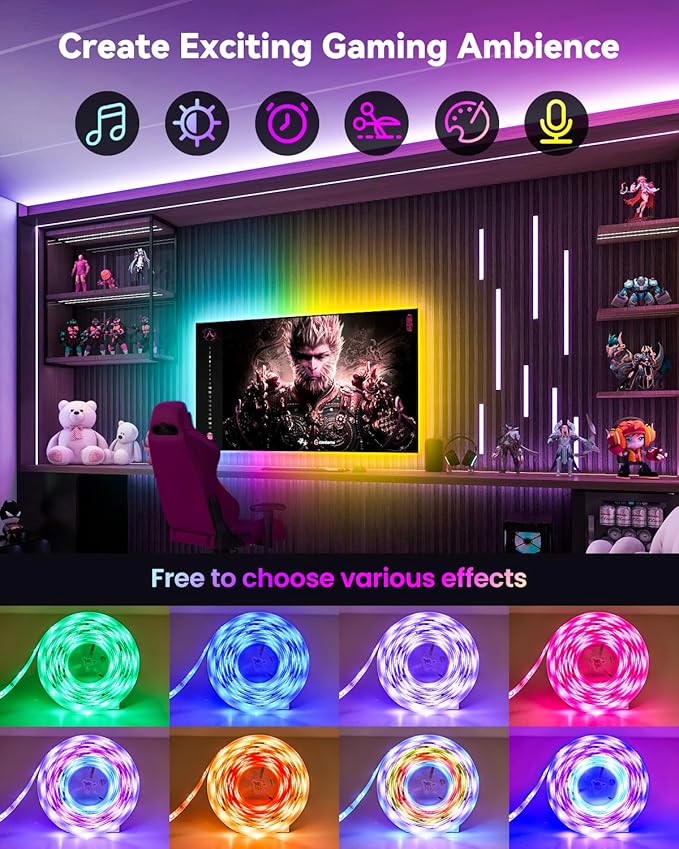 Pak RGB+IC LED Strip Lights for Bedroom & TV, 16.4ft Smart Lights - Image 3