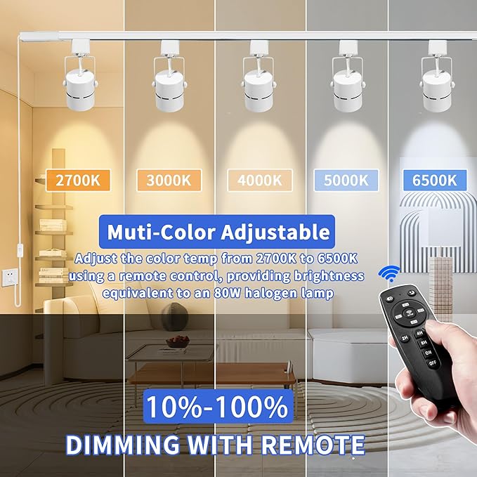 Plug in Track Lighting with Power Cord, 6-Light LED Track Lighting Kit with - Image 3
