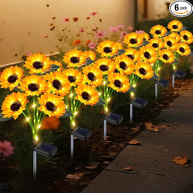 Solar Outdoor Lights Garden Decor, 6 Pack Solar Sunflower Lights, 36 Waterproof by ZFNN