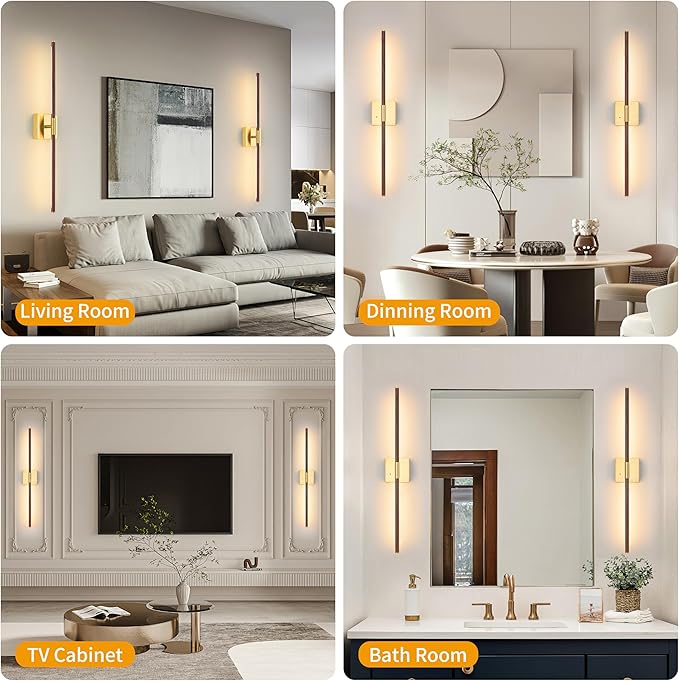40″ Walnut Battery Operated Wall Sconces, Dimmable Wall Sconce - Image 5