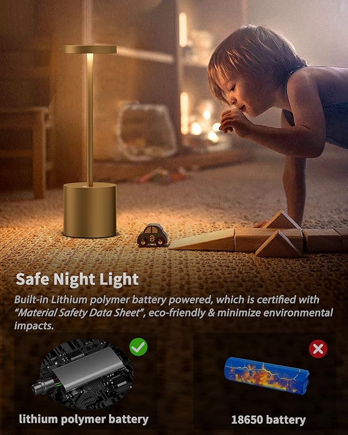 2Pack Cordless Table Lamp, Rechargeable LED Battery 5000mAh Metal USB Portable - Image 7