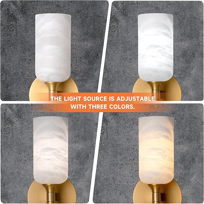 Alabaster Wall Sconce, 14in Modern Spanish Natural Marble Bathroom Vanity - Image 3