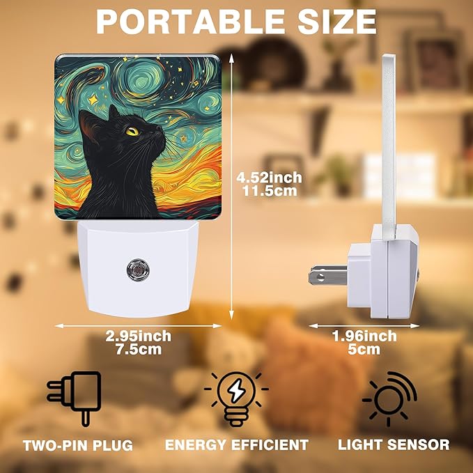 Starry Night Night Light Black Cat Watching Stars Night Lights Plug into Wall - Image 2
