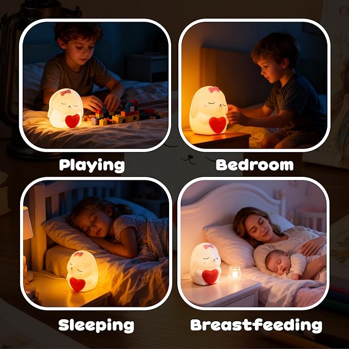 Big Face Rabbit Silicone Night Light, Touch-Controlled Squishy Light Up Animal - Image 6