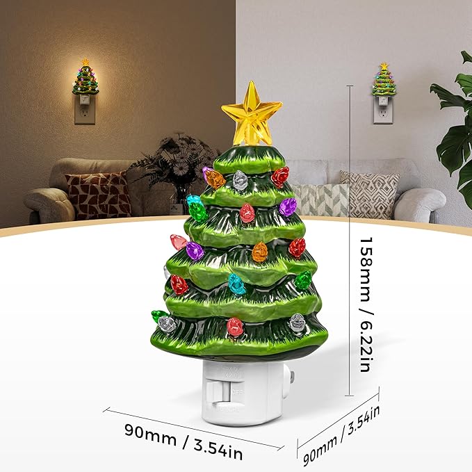 DORESshop Ceramic Christmas Tree Night Light, 3000K Night Lights Plug into Wall - Image 4