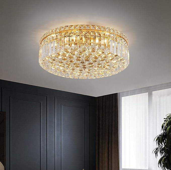 6-Lights Gold Crystal Flush Mount Chandelier Light Fixture K9 Crystals Modern - Image 4