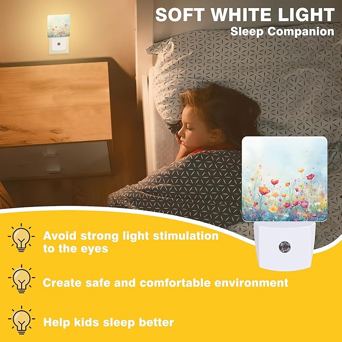 Night Light Watercolor Wildflower Field Night Lights Plug into Wall Smart Dusk - Image 3