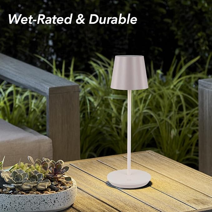 Generation Lighting Mena Accent Rechargeable Table Lamp – 14.5” Pale Pink Steel - Image 4