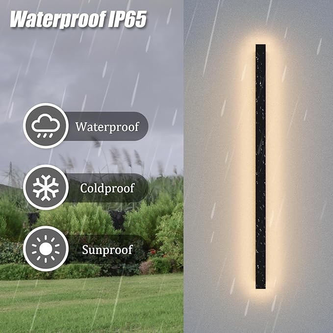2 Pack 47.25inch Long Outdoor LED Wall Lights 35W Black 3000K Warm White Porch - Image 4