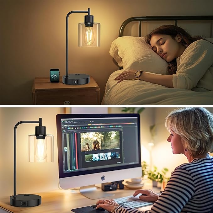QiMH Industrial Touch Control Table Lampwith 2 USB Ports and AC Outlet - Image 5