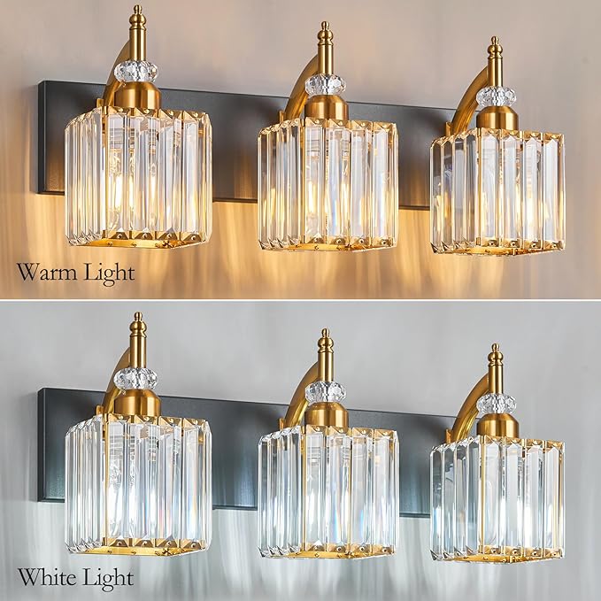 Modern Bathroom Vanity Light 3-Light Black and Gold Crystal Light Fixtures Over - Image 2