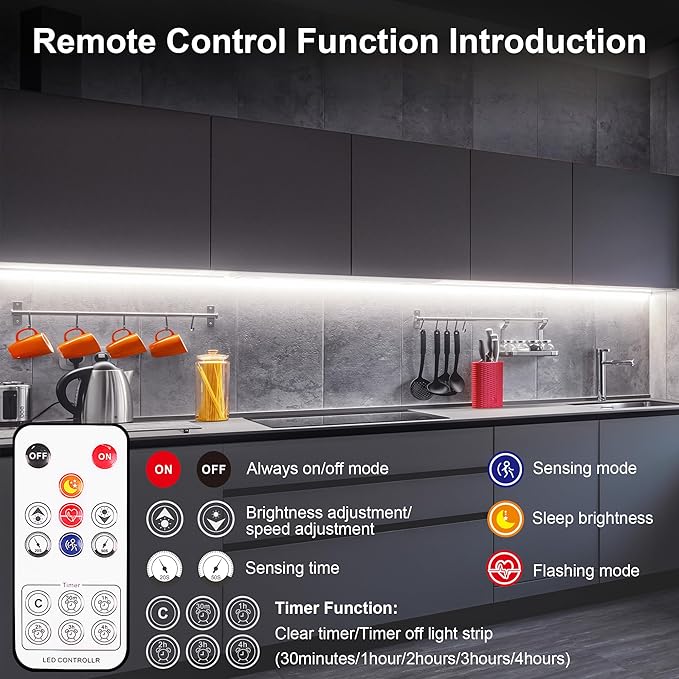 LAFULIT 10 PCS Under Cabinet Lights Kit, Motion Sensor LED Strip Lights - Image 4